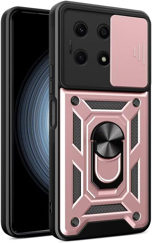 JIAFEI ovitek za Xiaomi Poco F6 Pro 5G – zaščitni TPU+PU, drsni pokrov kamere, obroč (rožnato zlata)