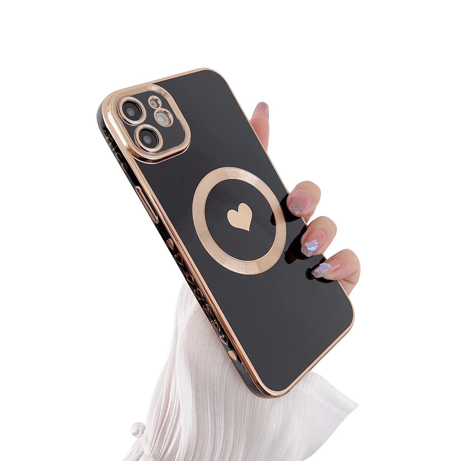 ovitek-gold-heart-iphone-12-crna