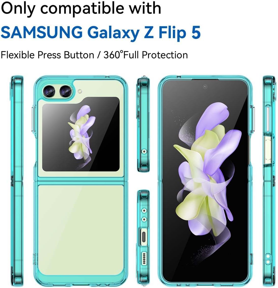GOKEN Ovitek za Samsung Galaxy Z Flip5 – Prozoren TPU/PC Ovitek z Modrim Robom in Zaščito proti Udarcem