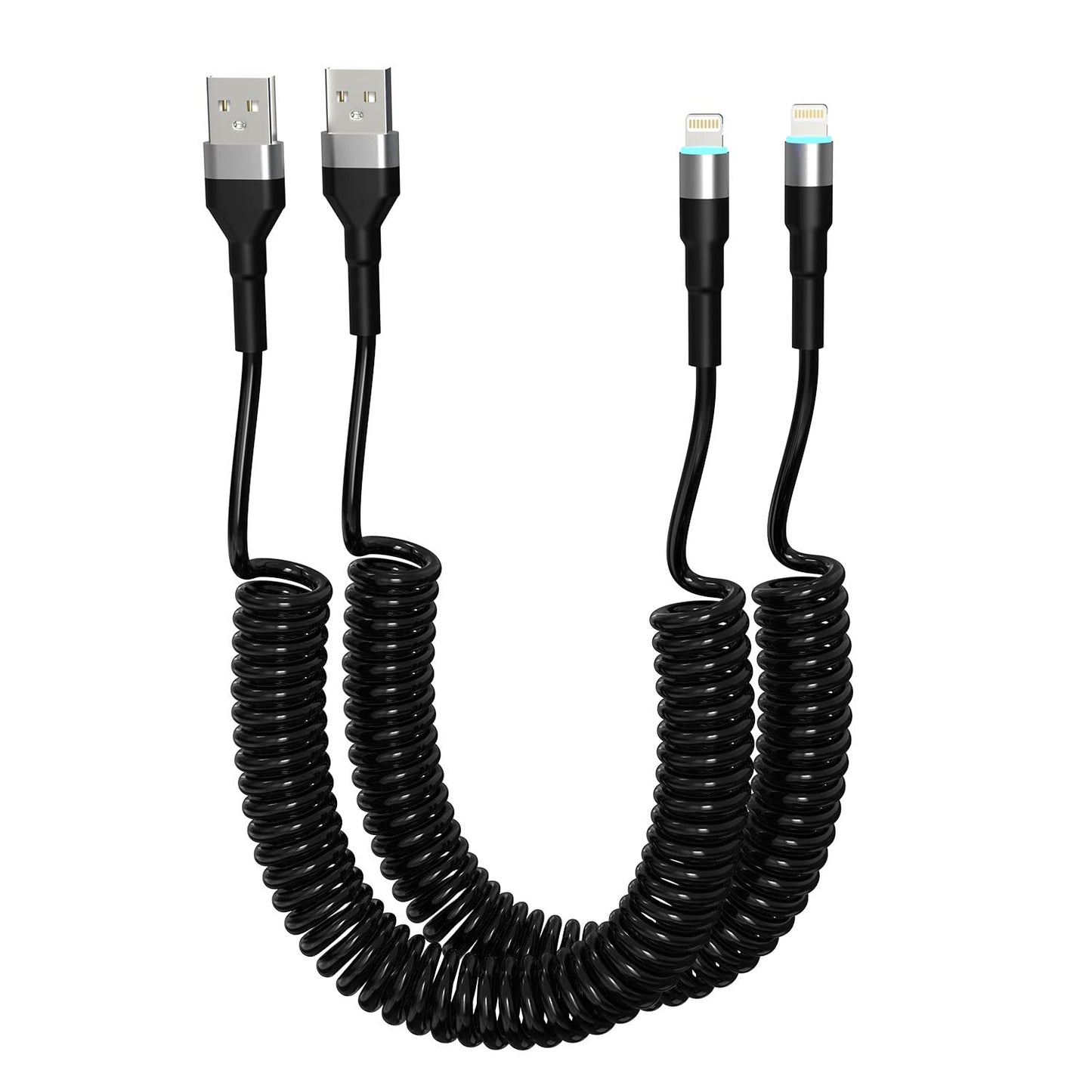 Spiralni Lightning kabel za iPhone (2 komada) MFi CarPlay USB – LED, rastezljiv
