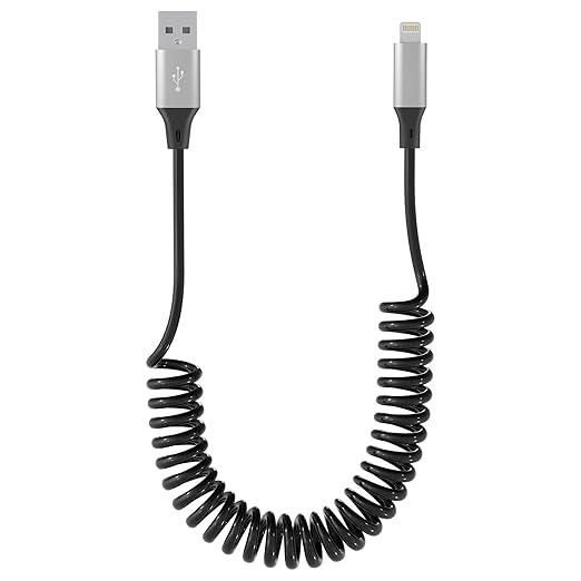 Spiralni Lightning kabel za iPhone MFi CarPlay USB – rastezljiv 0.4–1.2 m