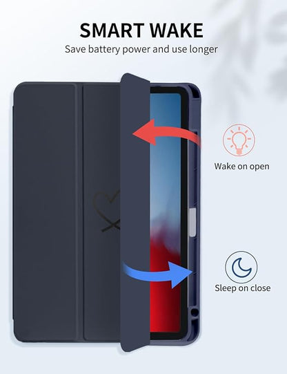 Ovitek za iPad Air 11 M2 2024 / iPad Pro 11 – Prozoren Zadnji Pokrov z Držalom za Pisalo, Temno Moder