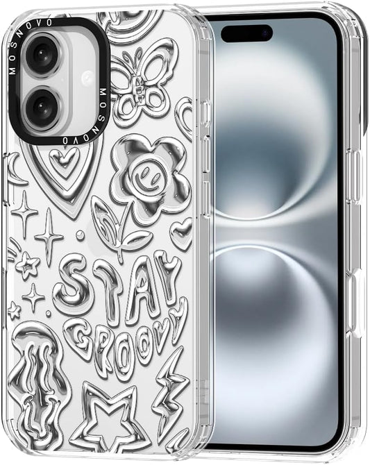 MOSNOVO maskica za iPhone 16 – srebrni krom umjetnički uzorak