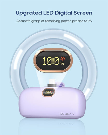 Mini prijenosna baterija Kuulaa 5000 mAh 20W PD USB-C LED – ljubičasta