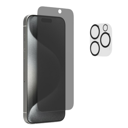 Zaščitno steklo privacy + zaščita za kamero za iPhone 15 Pro Max – Infostyle