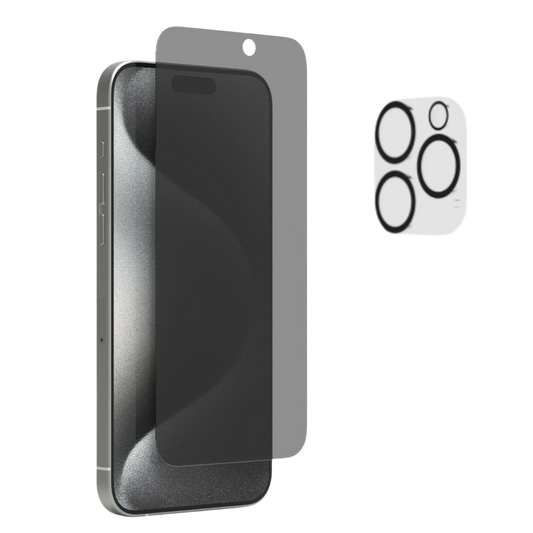 Zaščitno steklo privacy + zaščita za kamero za iPhone 15 Pro Max – Infostyle