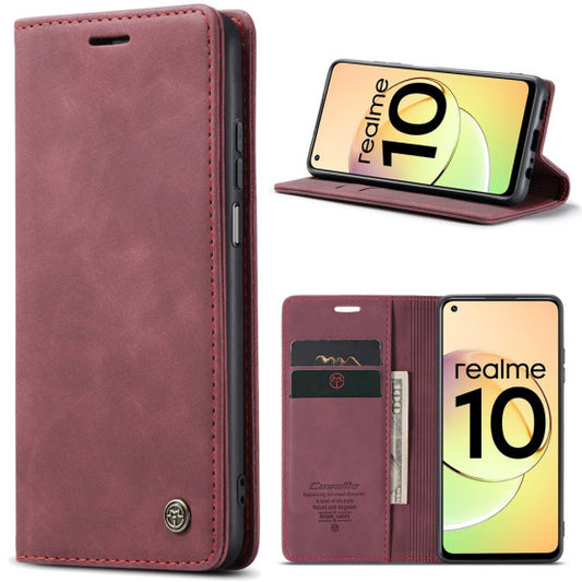 Preklopna torbica Bigcousin za Oppo Realme 10 Pro 5G – vinsko rdeča