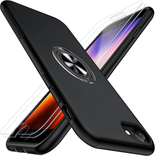 AOUIA maskica s stalkom prstenom + 2 zaštitna stakla za iPhone 12 – crna