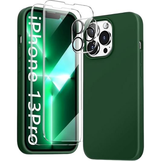 Komplet ovitek + 2 zaščitni stekli + 2 zaščiti za kamero za iPhone 13 Pro – Tocol – Zelena