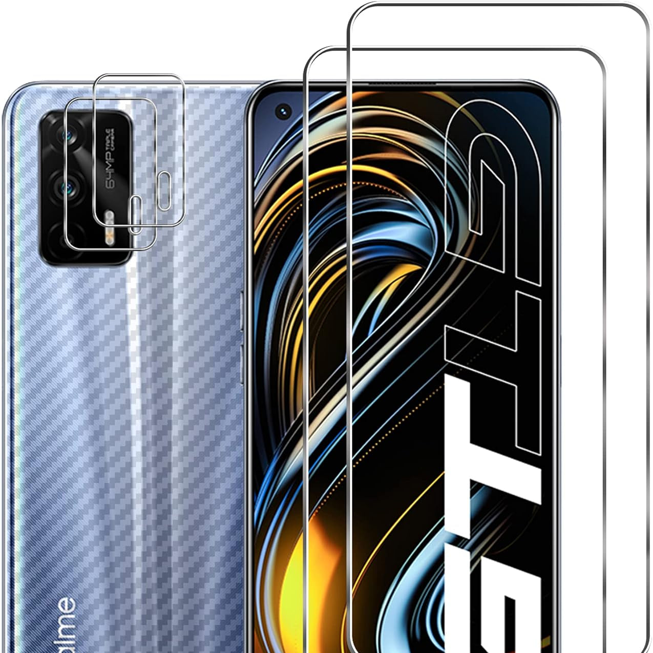 GIOPUEY 2+2+2 paket zaščit za Realme GT 5G – Zaščita zaslona, kamere in hrbta