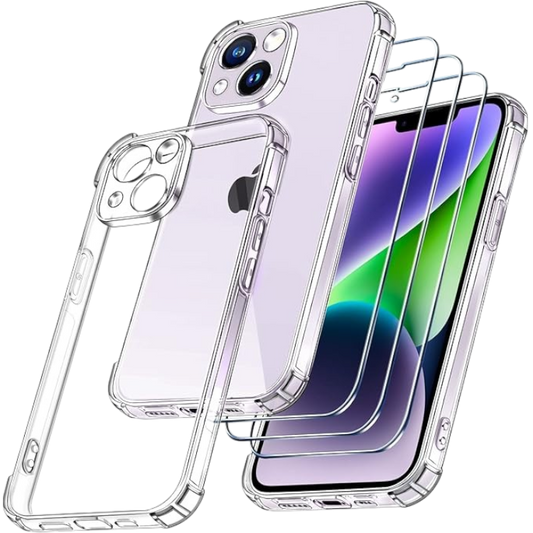 Komplet ovitek + 3x zaščitno steklo "Ivoler" za telefon iPhone 14 – Infostyle – Prozorna