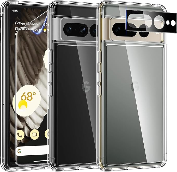 TAURI maskica + 2x zaštitna folija za zaslon + zaštita za kameru – Google Pixel 7 Pro, prozirno