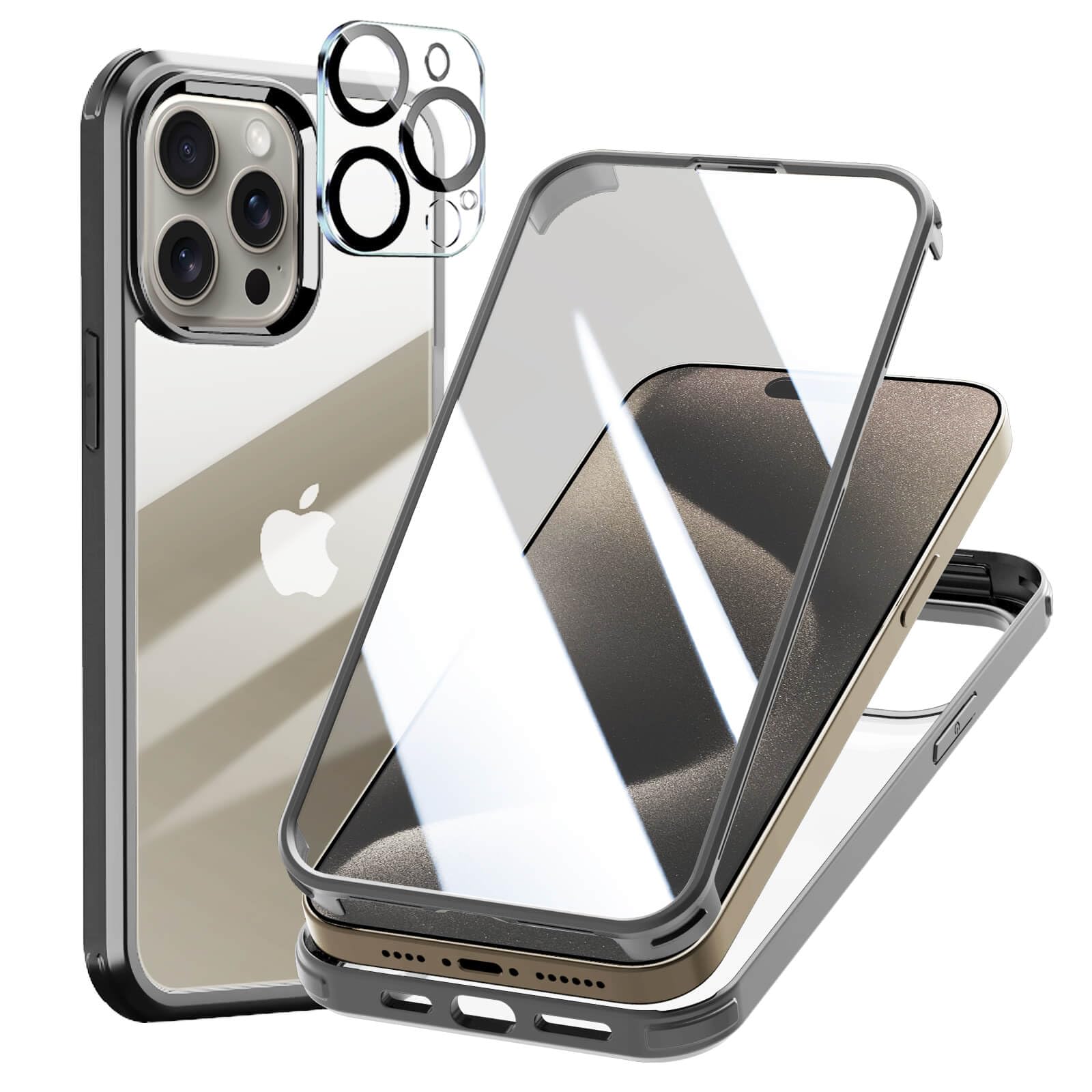 360 ovitek z zascito kamere za iphone 15 pro rjava