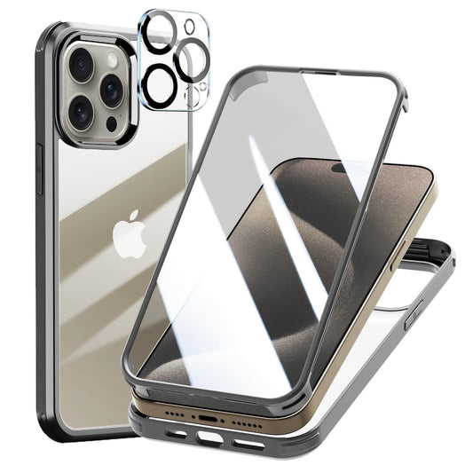 360 ovitek z zascito kamere za iphone 15 pro rjava