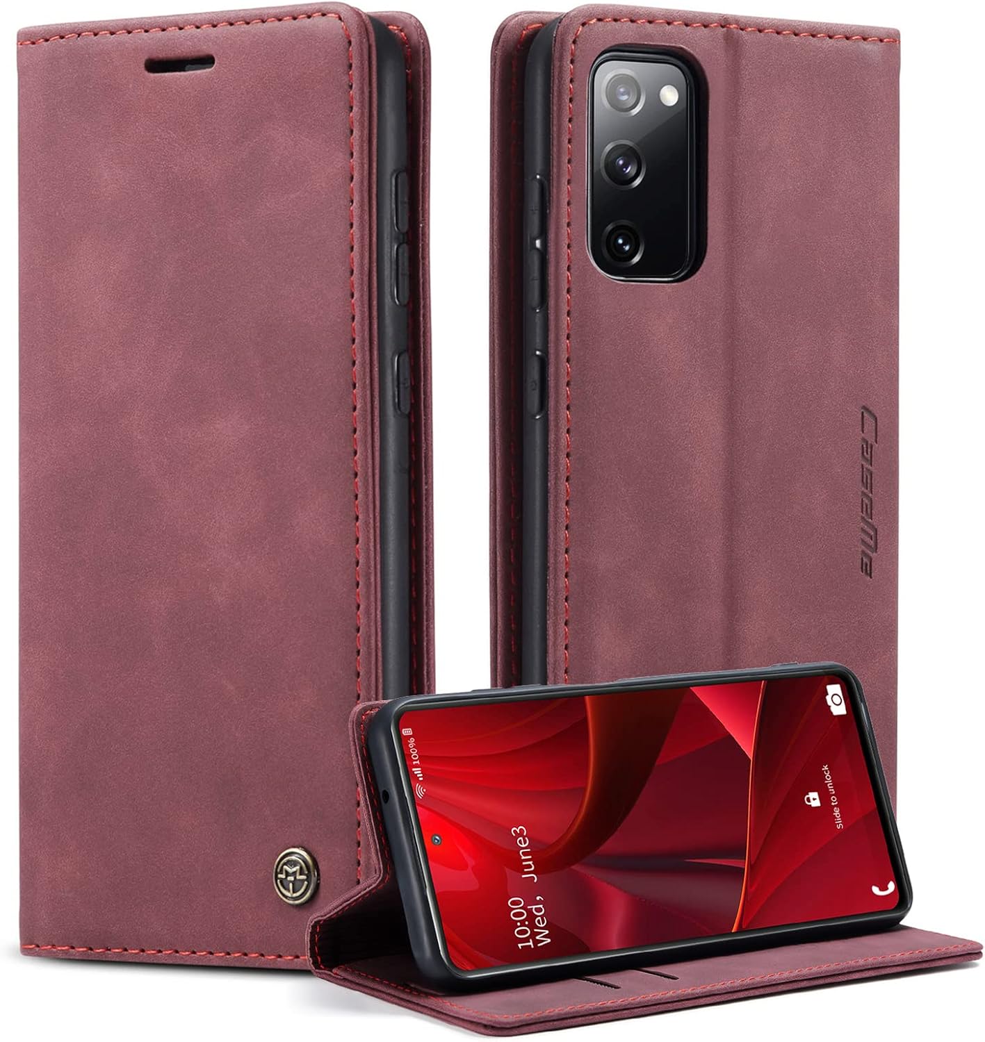Preklopna torbica Bigcousin za Samsung Galaxy S20 FE – vinska crvena