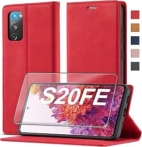 Preklopna torbica + zaščitno steklo "LC.IMEEKE" za Samsung Galaxy S20 FE – rdeča