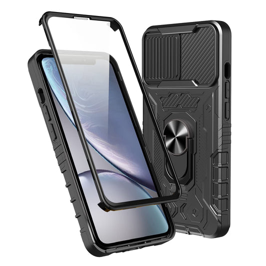 360 ovitek z ring stojalom in zascito kamere za iphone xr crna
