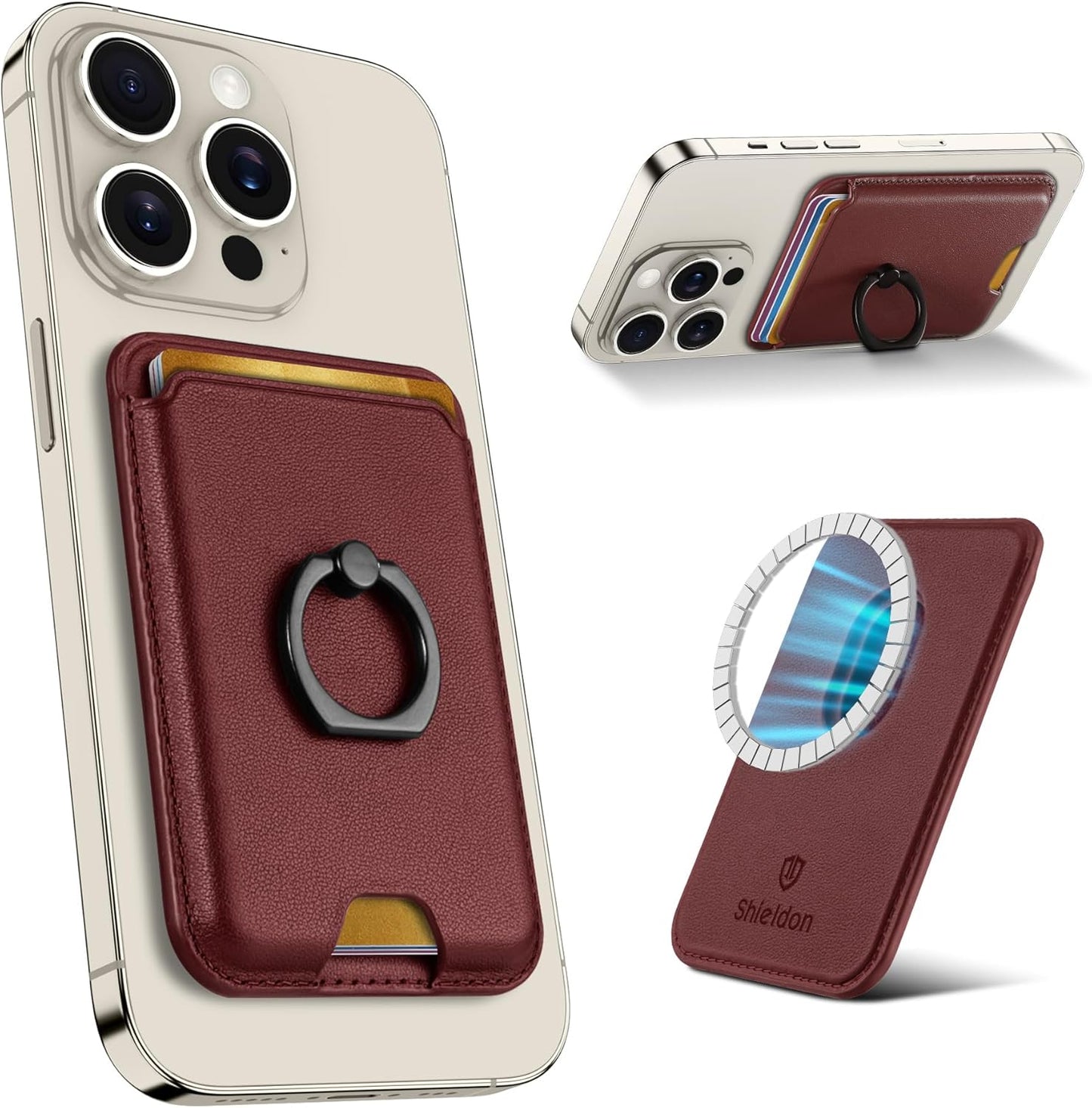 SHIELDON magnetni kožni novčanik za iPhone – bordo crvena