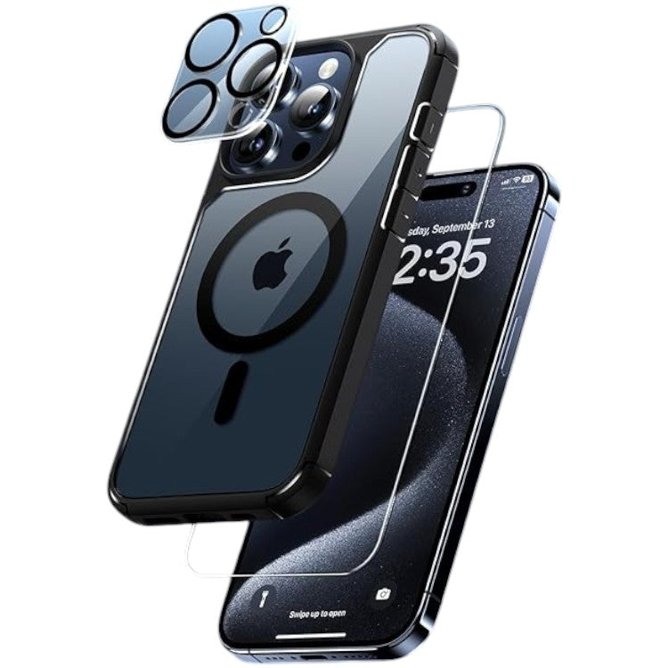 Komplet "Tauri 5in1" ovitek + 2x zaščitno steklo + 2x zaščita za kamero za iPhone 15 Pro
