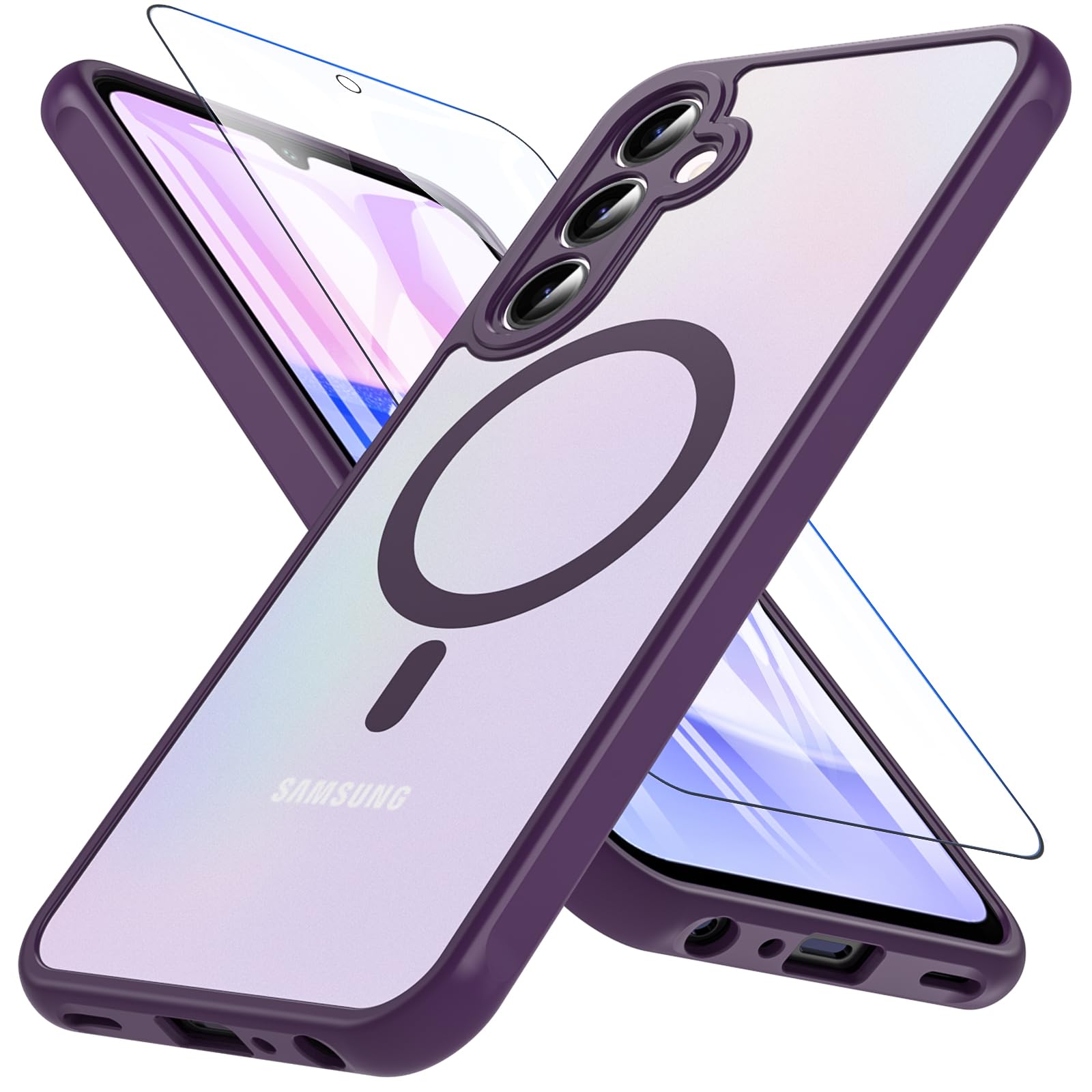magsafe ovitek z zascitnim steklom za samsung galaxy a15 vijolicna