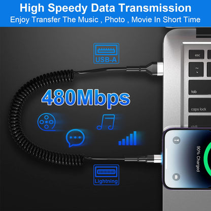 Spiralni Lightning kabel za iPhone (2 komada) MFi CarPlay USB – LED, rastezljiv
