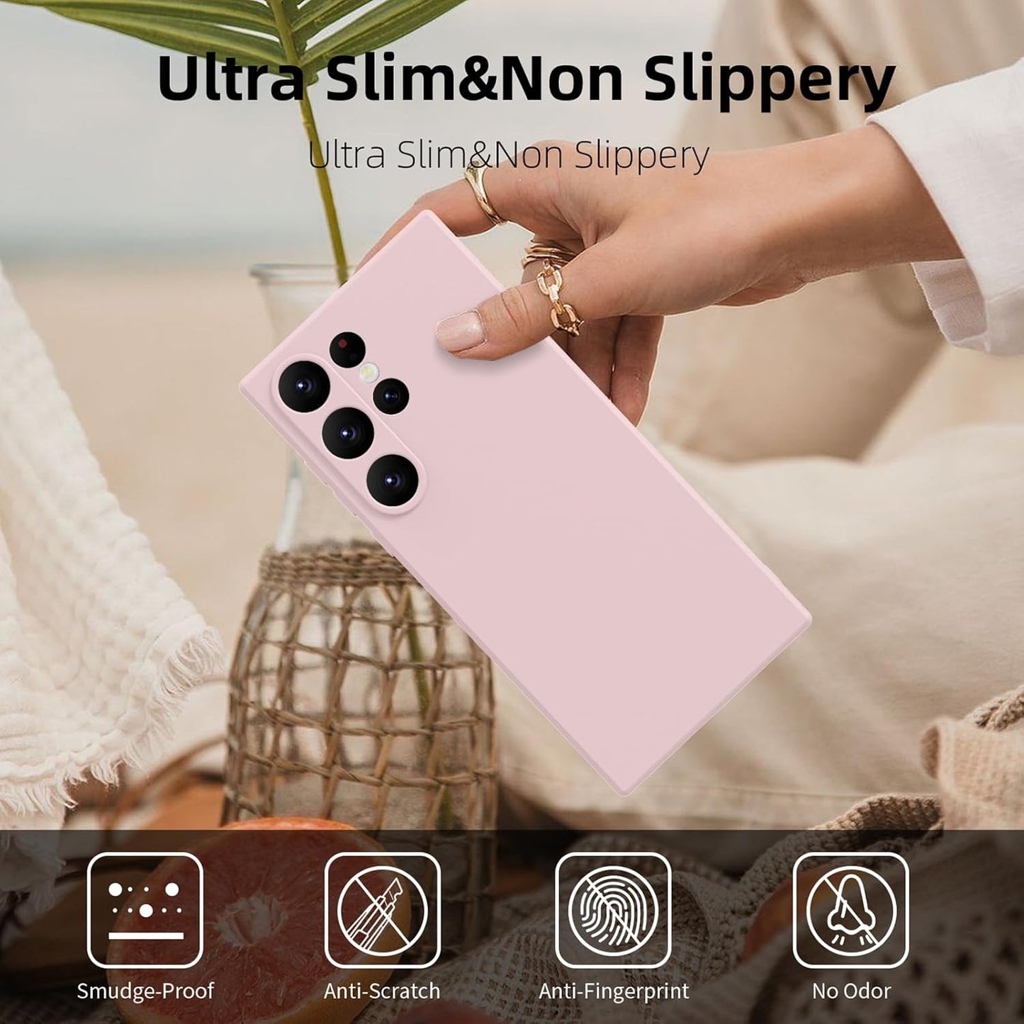 ElestBela silikonski ovitek za Samsung Galaxy S24 Ultra – ultra tanek zaščitni ovitek z mikrovlakni (roza)