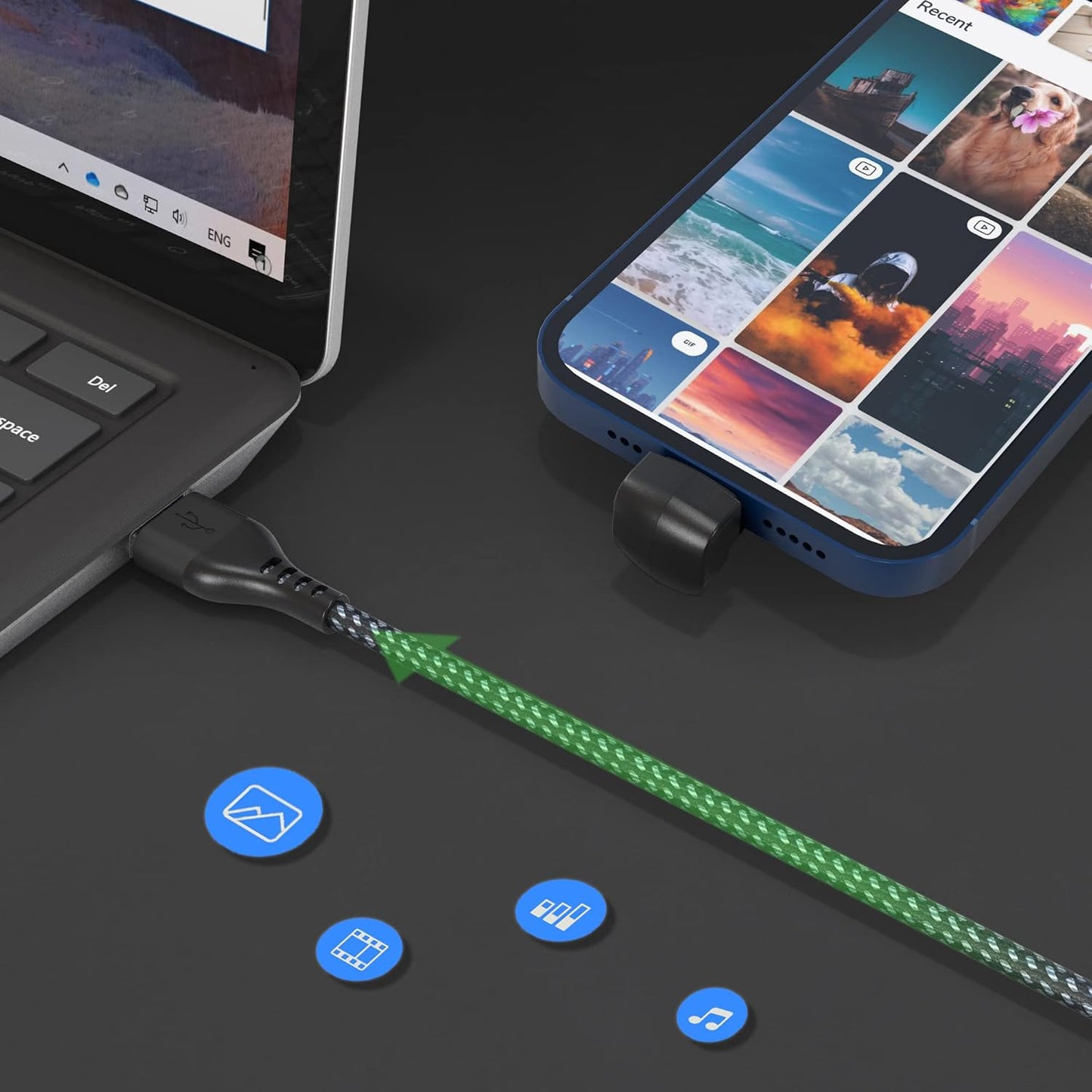 Pravokutni 90° Lightning kabel 3 m – MFi certificiran, brzo punjenje 2,4 A