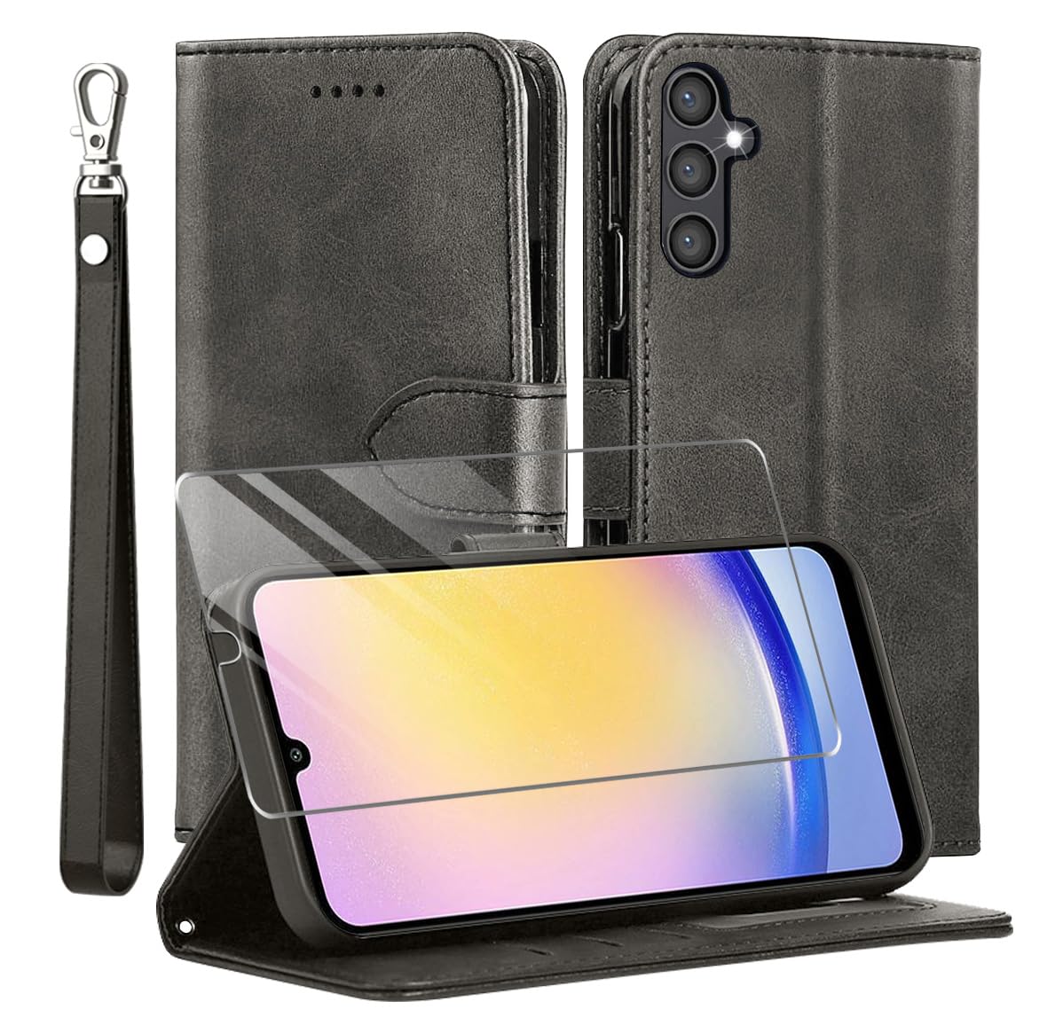 usnjena preklopna torbica classic black z zascitnim steklom za samsung galaxy a25 5g