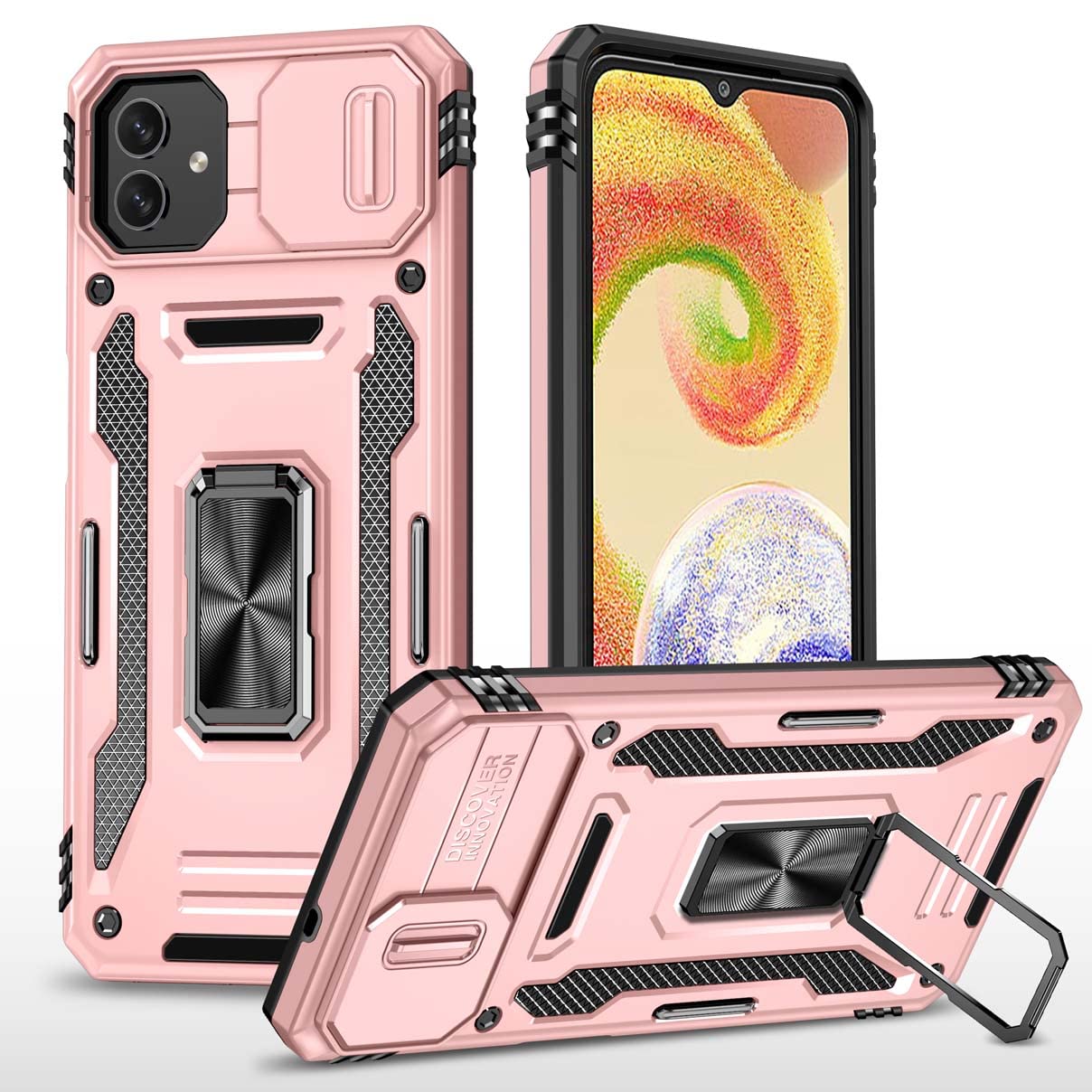 bigcousin ovitek z zascito kamere in stojalom za samsung galaxy m13 5g a04 roza