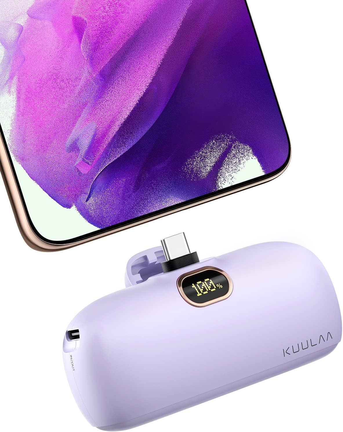 Mini prijenosna baterija Kuulaa 5000 mAh 20W PD USB-C LED – ljubičasta