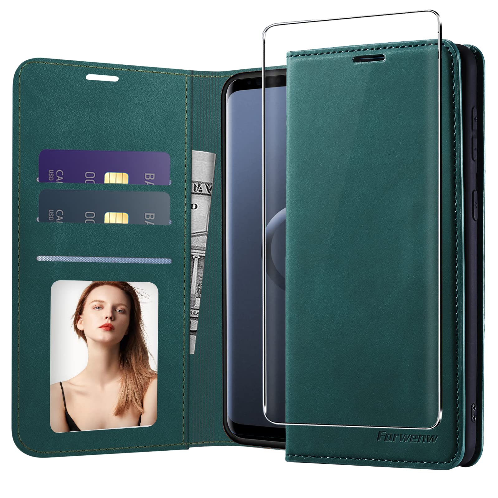 Preklopna torbica Neivi + zašèitno steklo za Samsung Galaxy S9 zelena