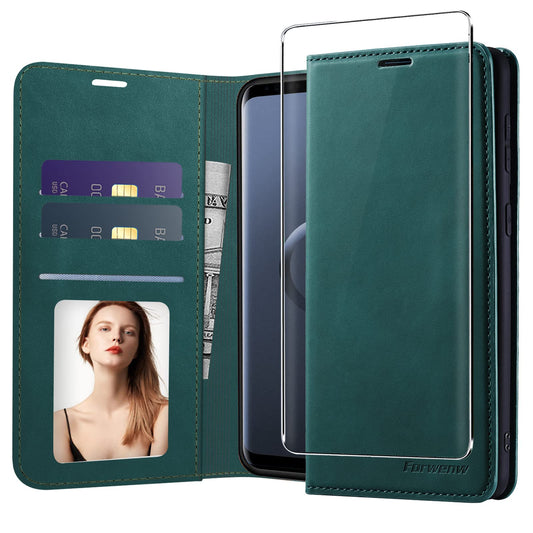 Preklopna torbica Neivi + zašèitno steklo za Samsung Galaxy S9 zelena