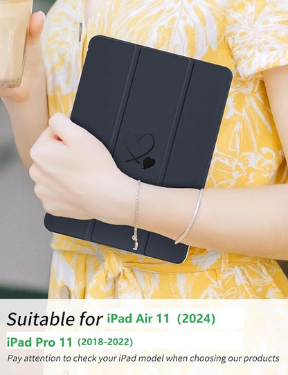 Ovitek za iPad Air 11 M2 2024 / iPad Pro 11 – Prozoren Zadnji Pokrov z Držalom za Pisalo, Temno Moder
