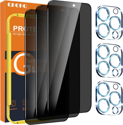 QHOHQ zaščitno steklo za iPhone 15 Pro Max 6,7" – Privacy, 3 kosi + zaščita kamere
