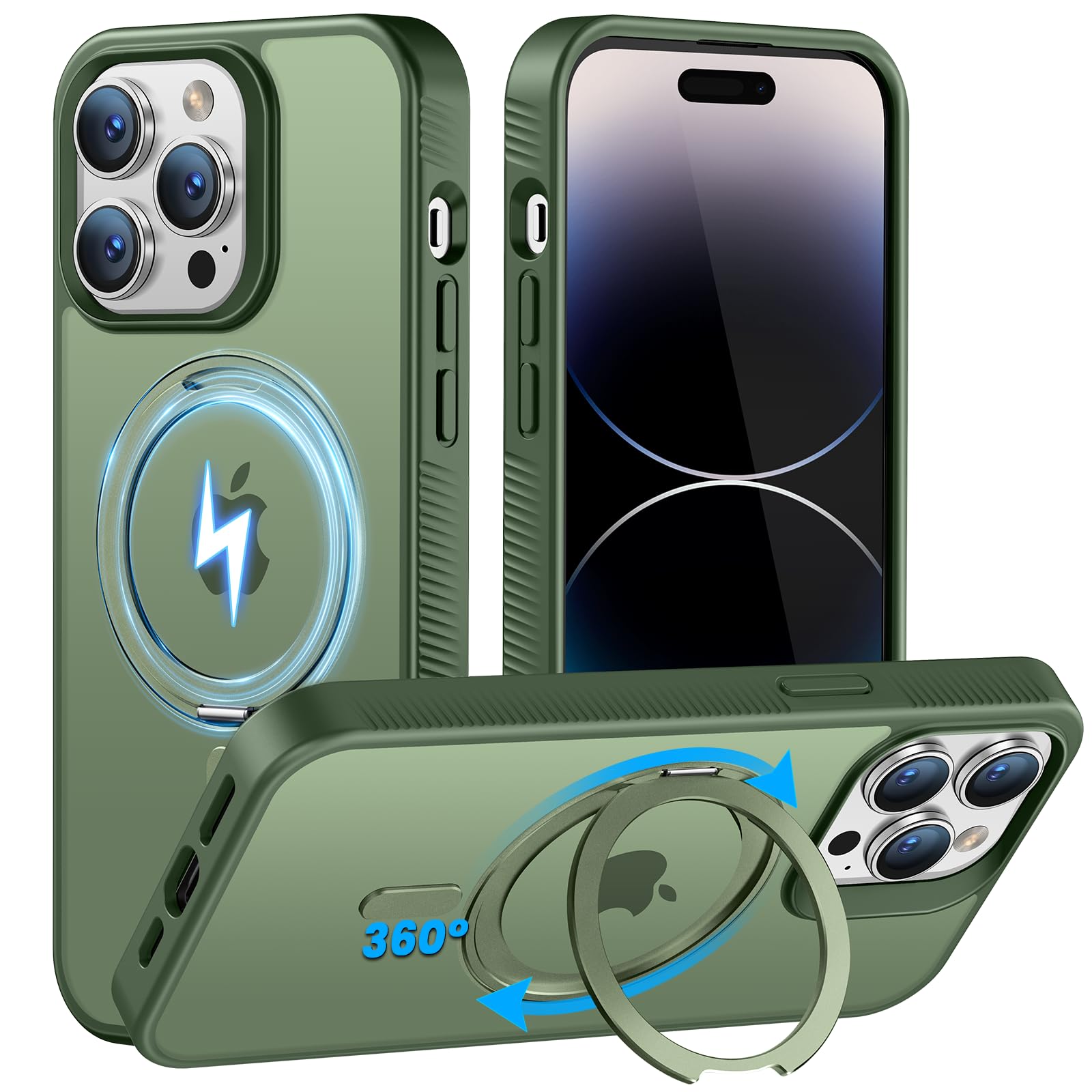PuyaTeya MagSafe ovitek s stojalom za iPhone 14 Pro zelena