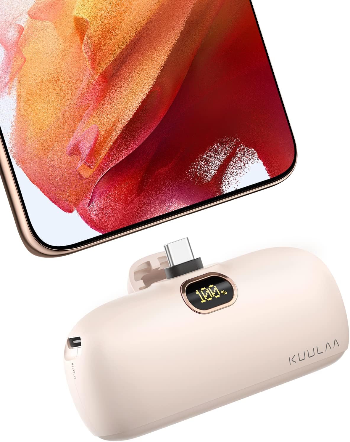 Mini prenosna baterija Kuulaa 5000 mAh 20W PD USB-C LED – roza