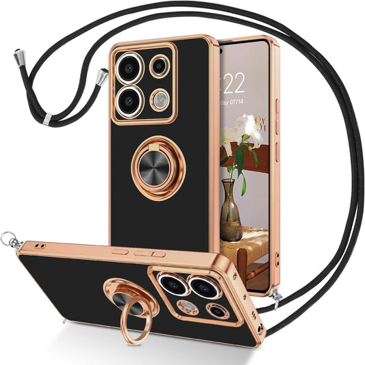 Ovitek Ring s trakom za Xiaomi Redmi Note 13 Pro 5G / Poco X6 5G – Črno-Zlata