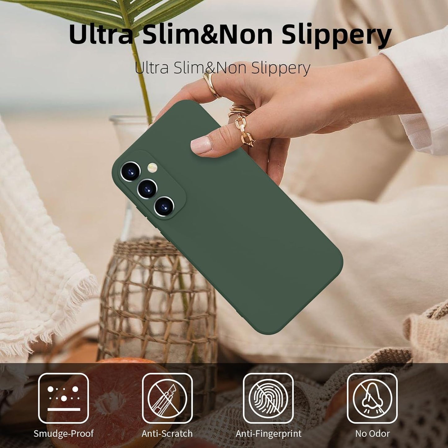 ElestBela silikonska maskica za Samsung Galaxy S23 FE – ultra tanka zaštitna maskica s mikrovlaknima (mat zelena)