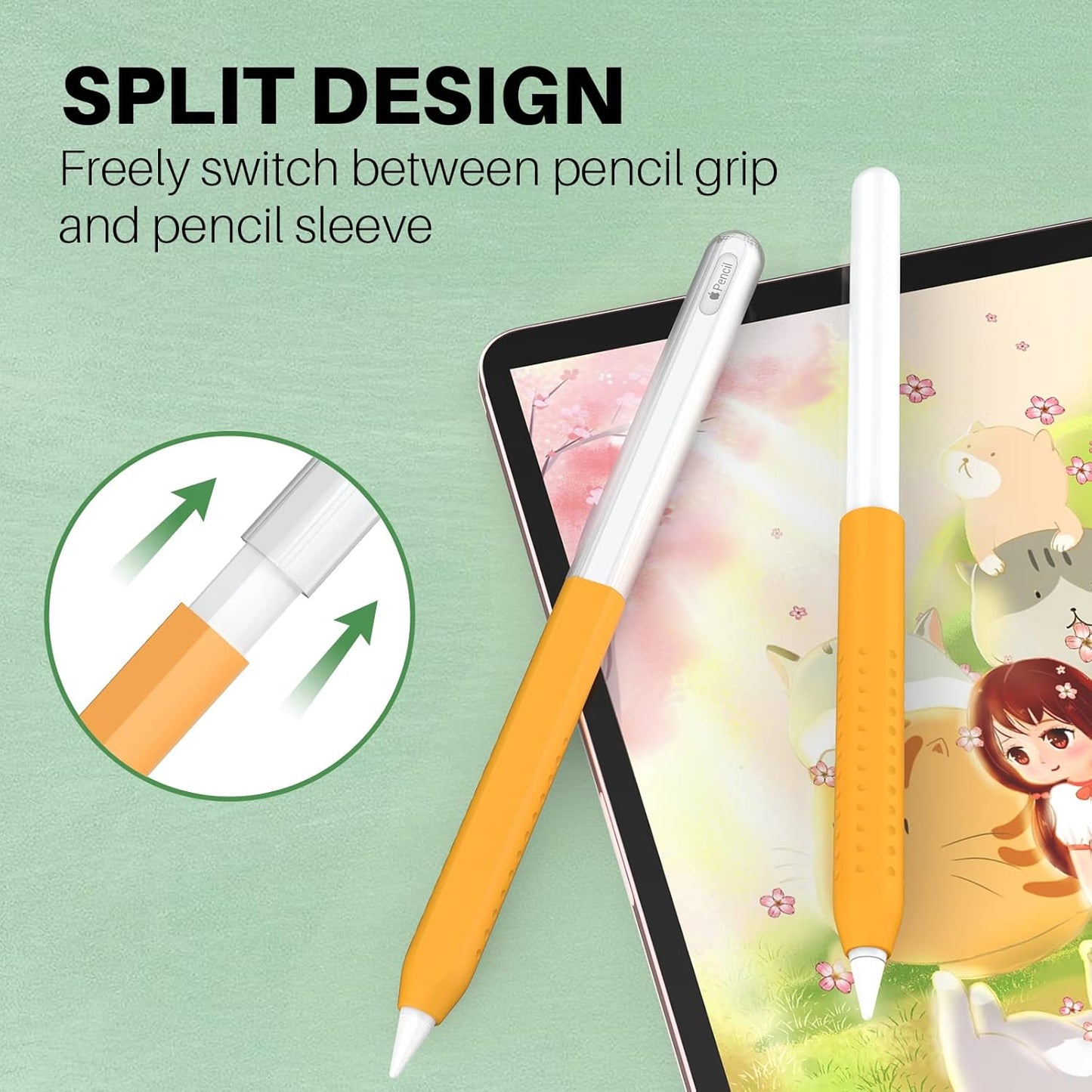 NUITRENDZ Silikonski Ovitek za Apple Pencil 2. Gen – Ultra Tanek Grip + Magnetno Polnjenje (Prozorno-Oranžen)