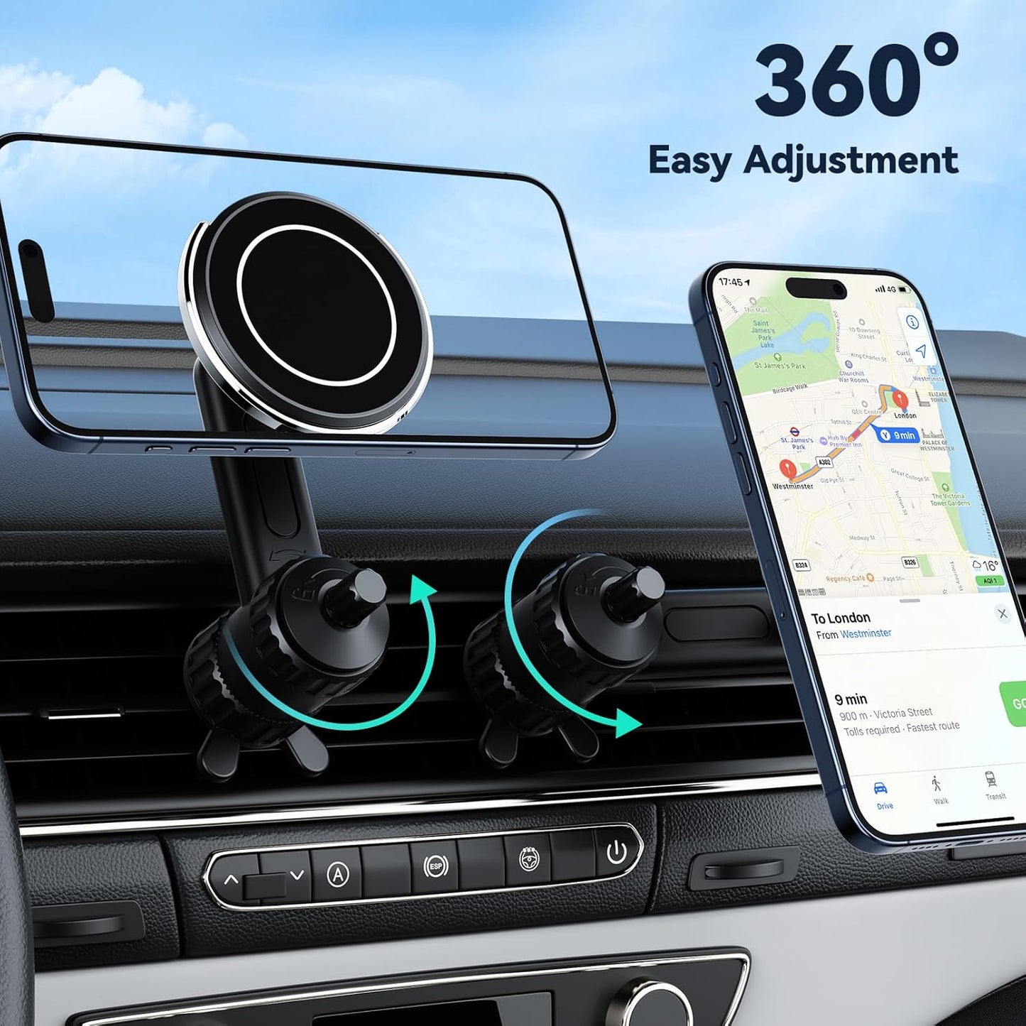 Ktryman MagSafe2 magnetski držač za automobil za telefon – 360° držač za iPhone i MagSafe uređaje – crna