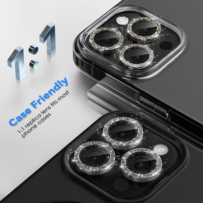 CloudValley zaščita kamere za iPhone 16 Pro / Pro Max – črni titan z bleščicami, 2 kosa