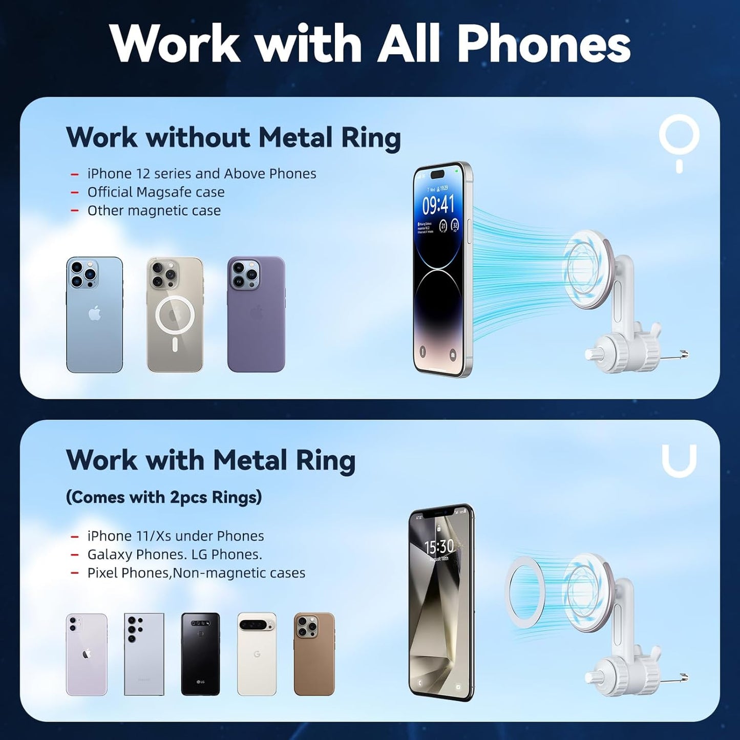 Ktryman MagSafe2 magnetski držač za automobil za telefon – 360° držač za iPhone i MagSafe uređaje - bijeli