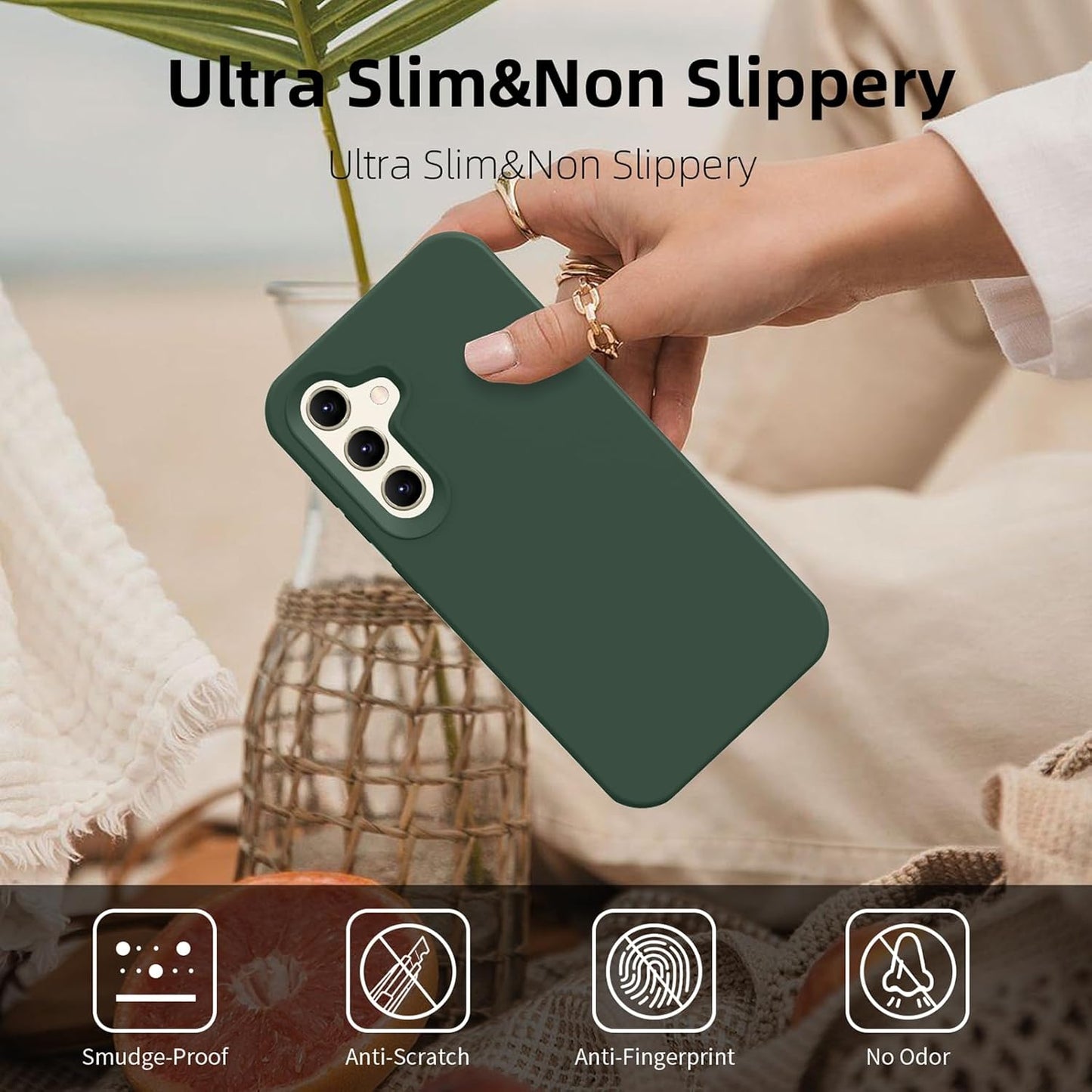 ElestBela silikonski ovitek za Samsung Galaxy S24 – tanek zaščitni ovitek (temno zelen)