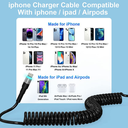 Spiralni Lightning kabel za iPhone (2 komada) MFi CarPlay USB – LED, rastezljiv