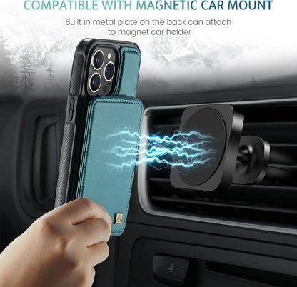URMAX maskica za iPhone 14 Pro Max – zeleno-plava, RFID novčanik sa stalkom