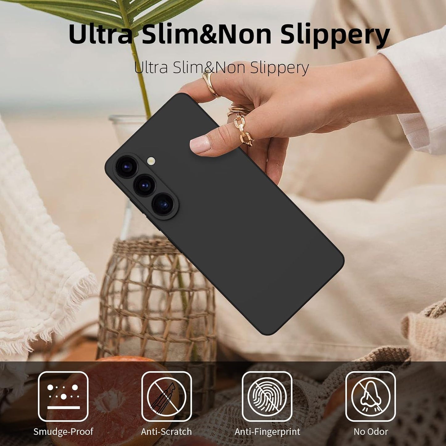 ElestBela silikonska maska za Samsung Galaxy S24 Plus – tanka zaštitna futrola (tamno crna)