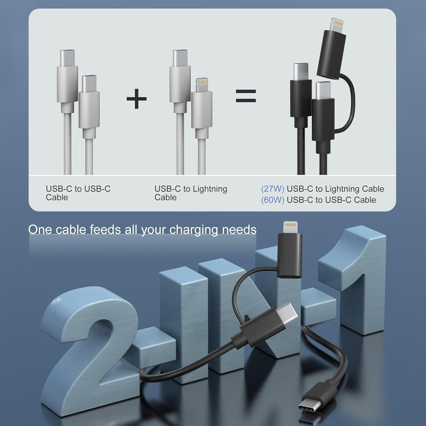 Kabel ''2v1'' USB C v USB C + Lightning – AICase