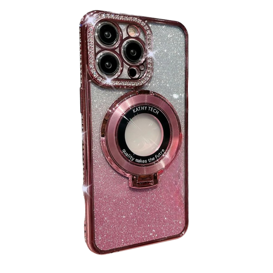 Ovitek "glitter z stojalom" za iPhone 15 Pro, roza – Galful
