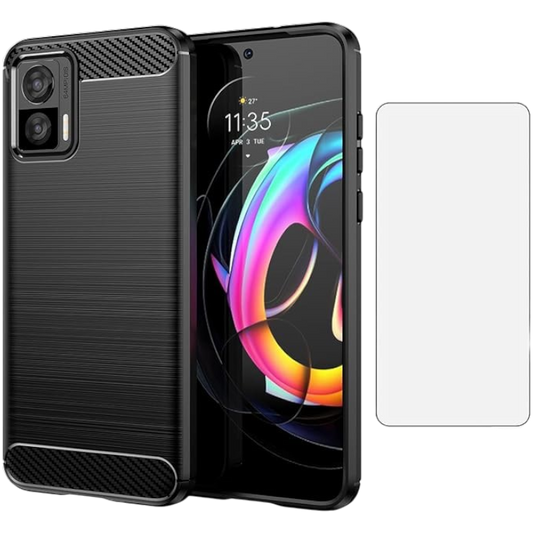 Komplet ovitek "carbon" + zaščitno steklo za Motorola Moto Edge 30 Neo – Infostyle – Črna