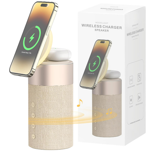 Bluetooth zvočniki ''COLSUR'' z nočno lučko, 2 v 1 brezžična polnilna postaja – Bež